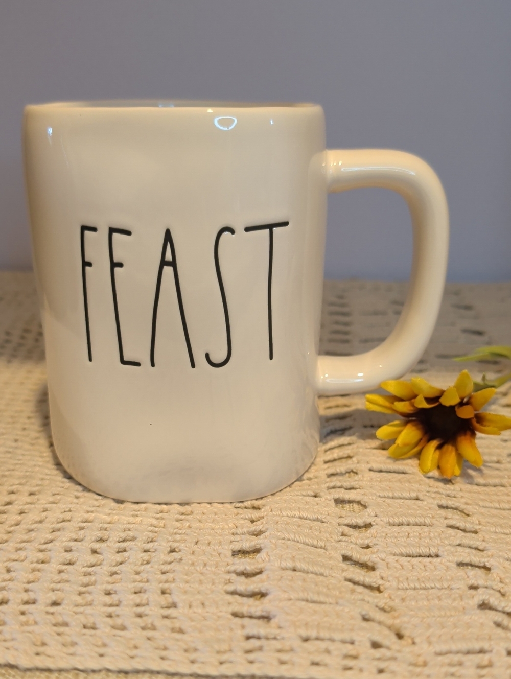 Rae Dunn Artisan by Magenta "Feast" White Ceramic Coffee Mug